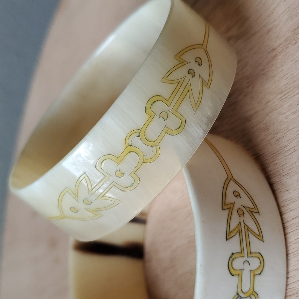 30's Hand Decorated Horn Bangles Bracelets